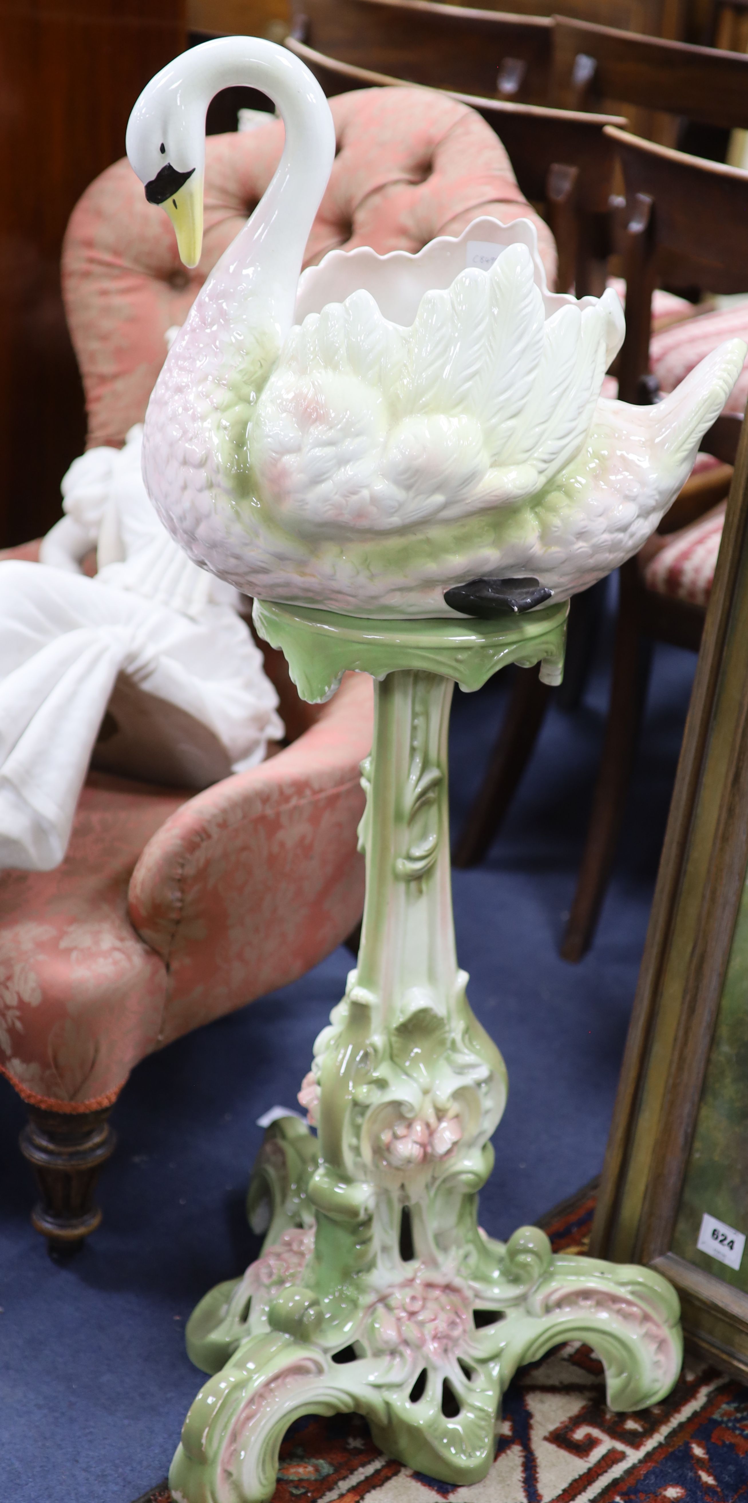 A pottery swan pedestal jardiniere, height 104cm